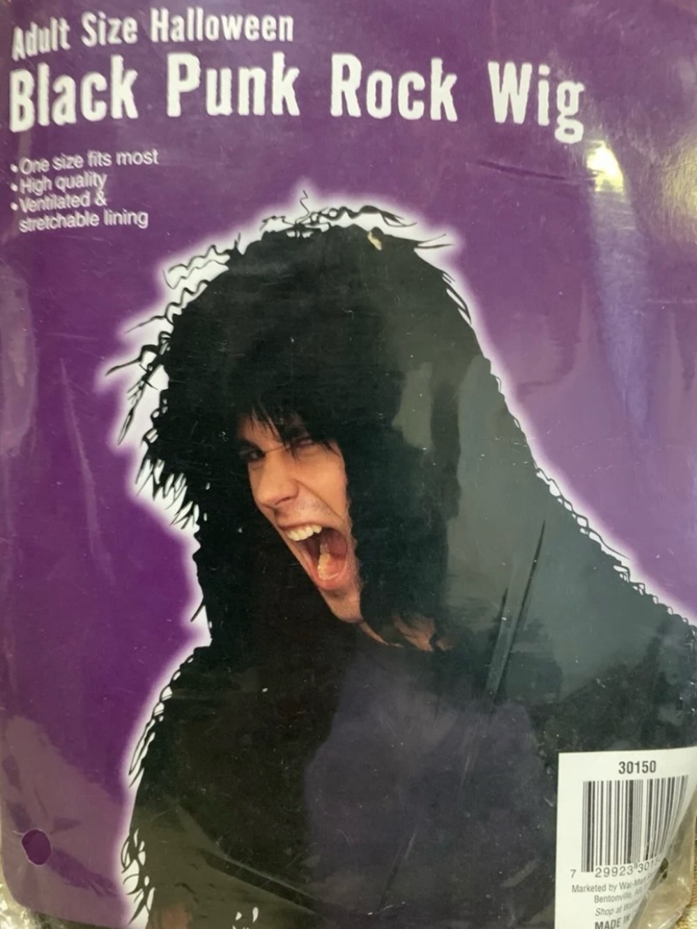 New adult long black punk rock costume wig